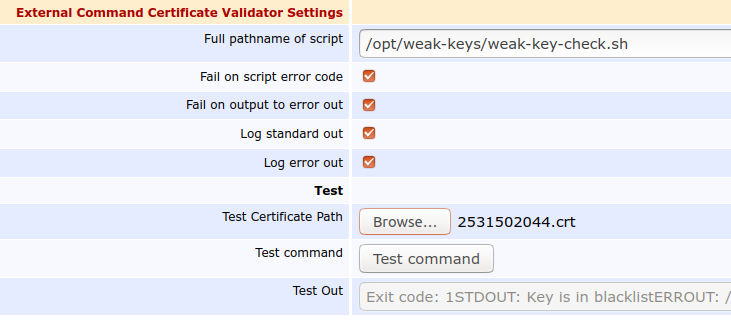 External Command Validator for checking for weak keys