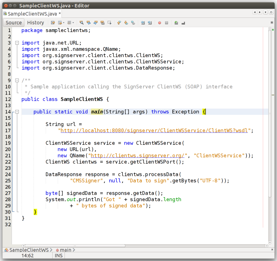 Sample Java code using the ClientWS web services (SOAP) interface